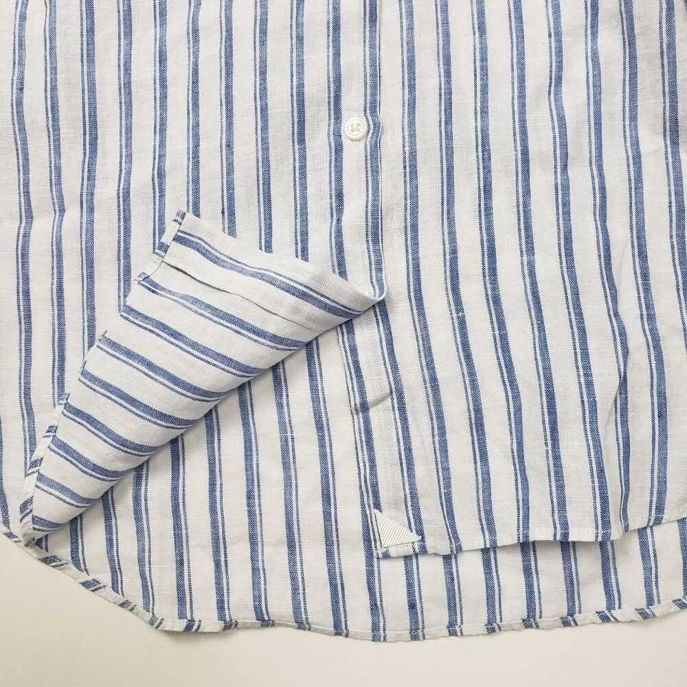 Untuckit Women Button-Up Linen Shirt Wehlen Blue White Stripe NWT/NWOT Pick Size - Picture 8 of 12